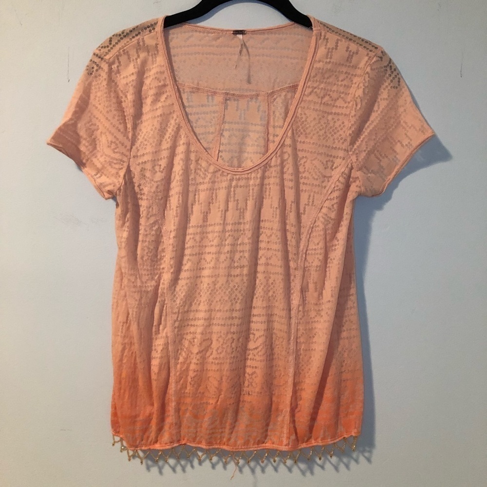 Free People Ombré Burnout Beaded Short Sleeve T-Shirt Size Small